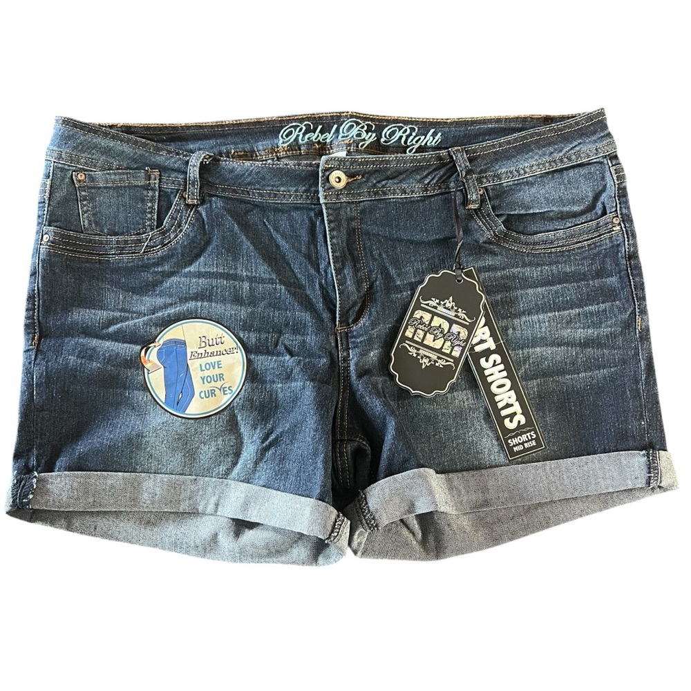 Rebel by Right Rolled Cuff Denim Shorts Stretch Mid Rise NEW Size 20